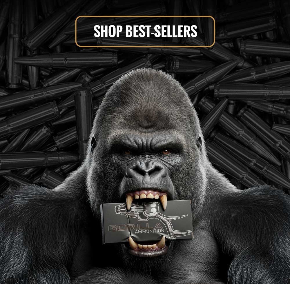 Gorilla biting box of ammo
