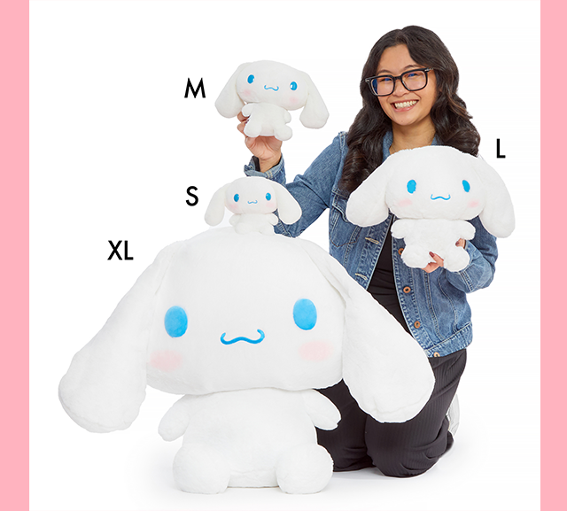 Cinnamoroll Sanrio Classic Plush in Various Sizes against a white background
