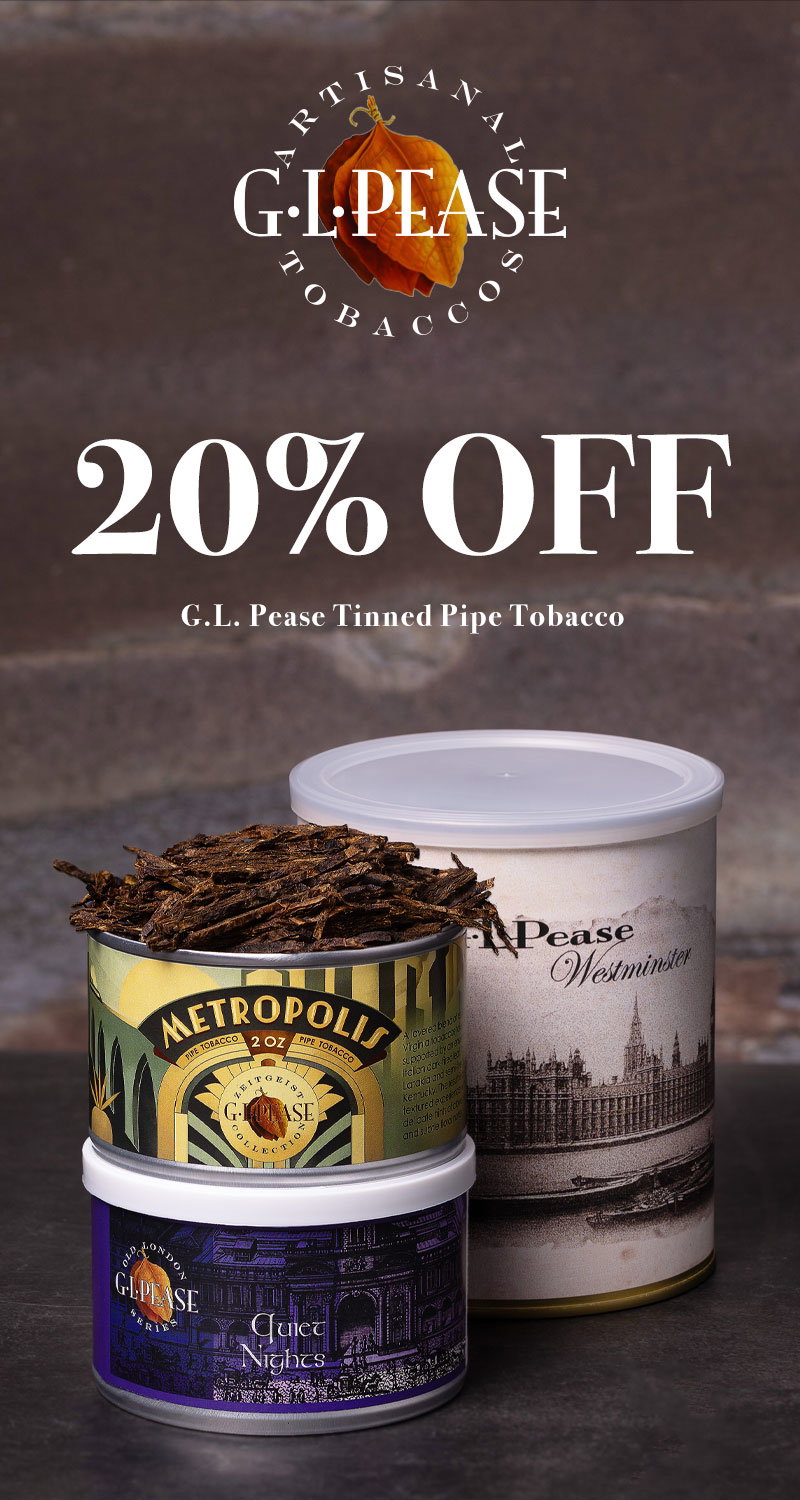 Through June 18 at 11:59 p.m. ET, enjoy 20% off G.L. Pease tinned pipe tobacco.