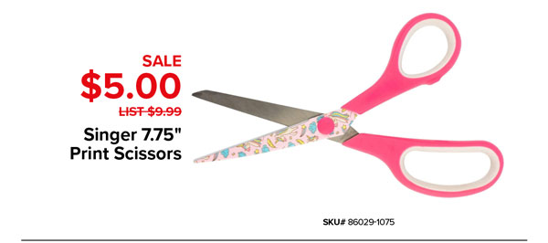 Singer 7.75" Print Scissors Sale $5.00