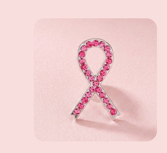 Rhinestone Pink Awareness Ribbon Pin