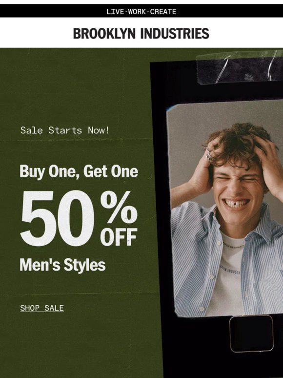 Buy One, Get One 50% Off Men's Styles