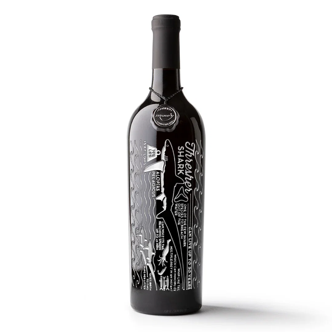 Image of Thresher Shark Facts Etched Wine Bottle