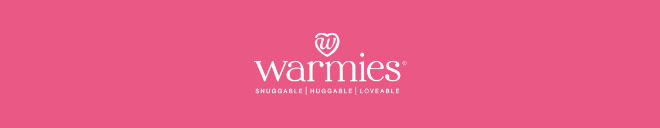 Warmies logo on pink. Shop Warmies.