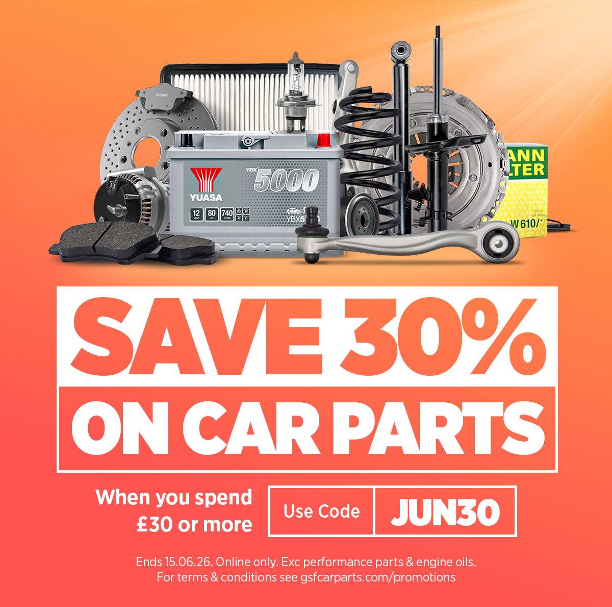 Save 30% on Car Parts When You Spend £30 or More - Use Code JUN30