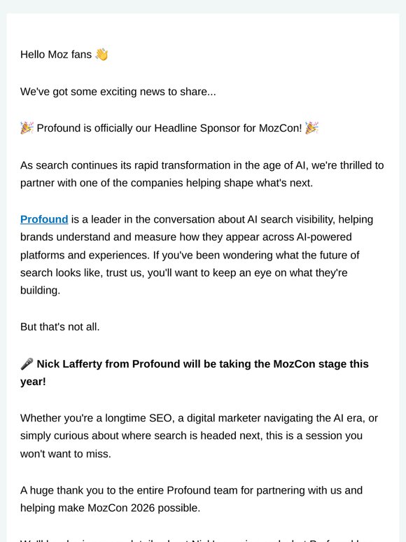 Big News: Profound Is Headlining MozCon