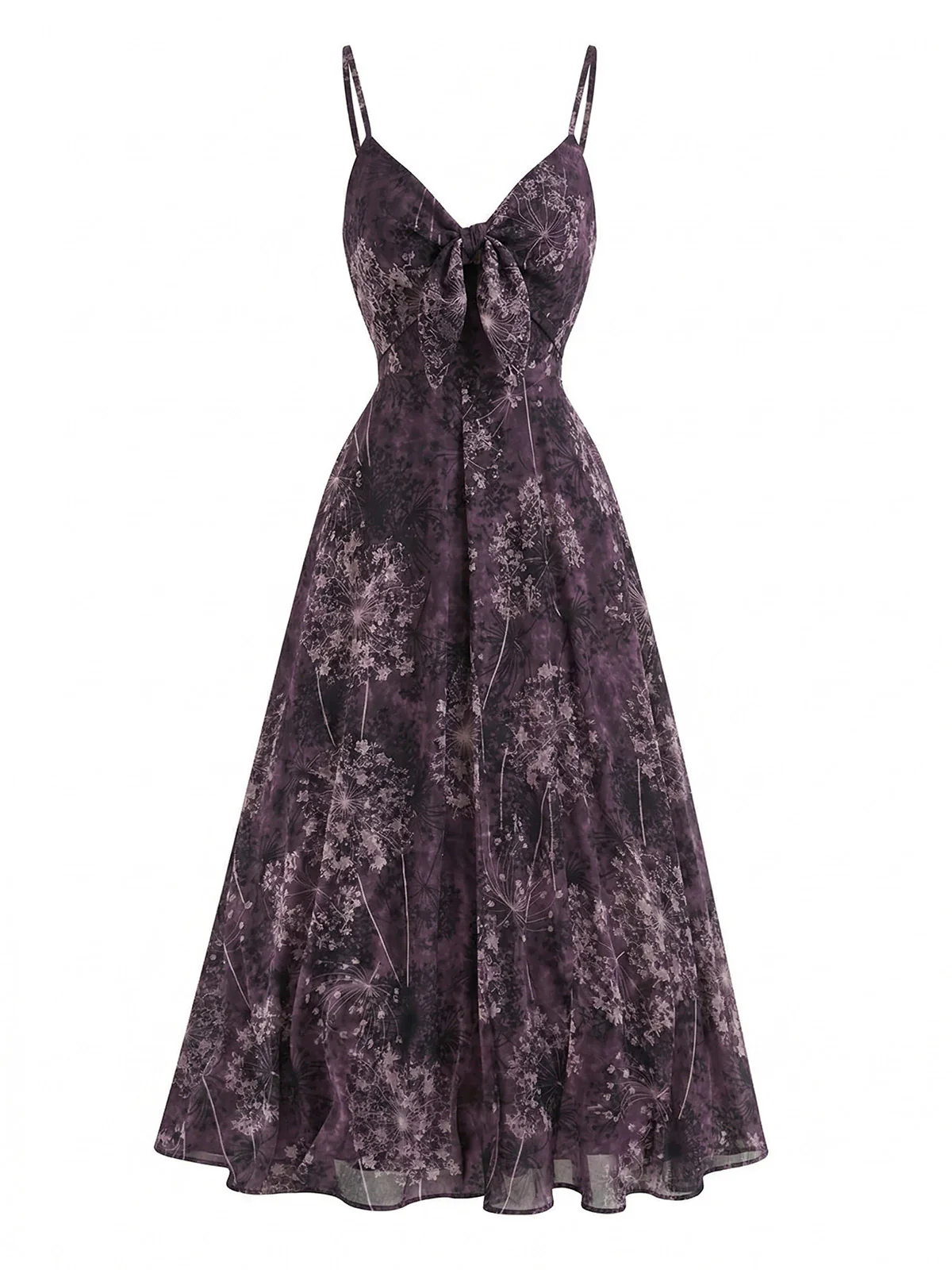Purple 1930s Floral V-Neck Bohemian Slip Dress