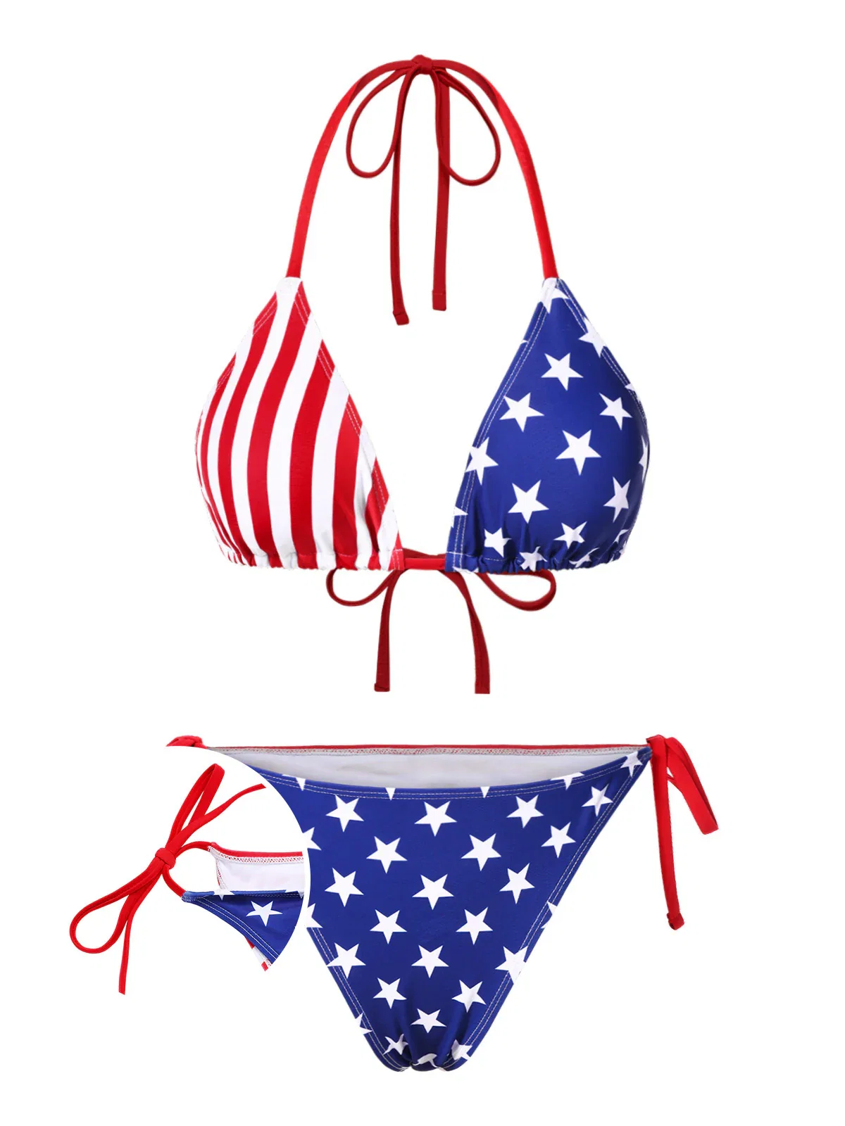 [Pre-Sale] 1960s Halter Contrast Stripes Stars Bikini