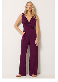 Plum Purple Cowl Neck Wide Leg Jumpsuit