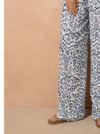 Blue & White Ikat Belted Jumpsuit