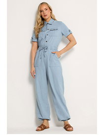 Blue Denim Utility Elasticated Waistband Jumpsuit