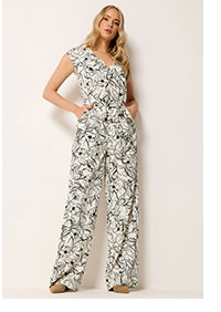 White Abstract Floral Print Jumpsuit