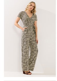 Chocolate Brown Zebra Wrap Jumpsuit