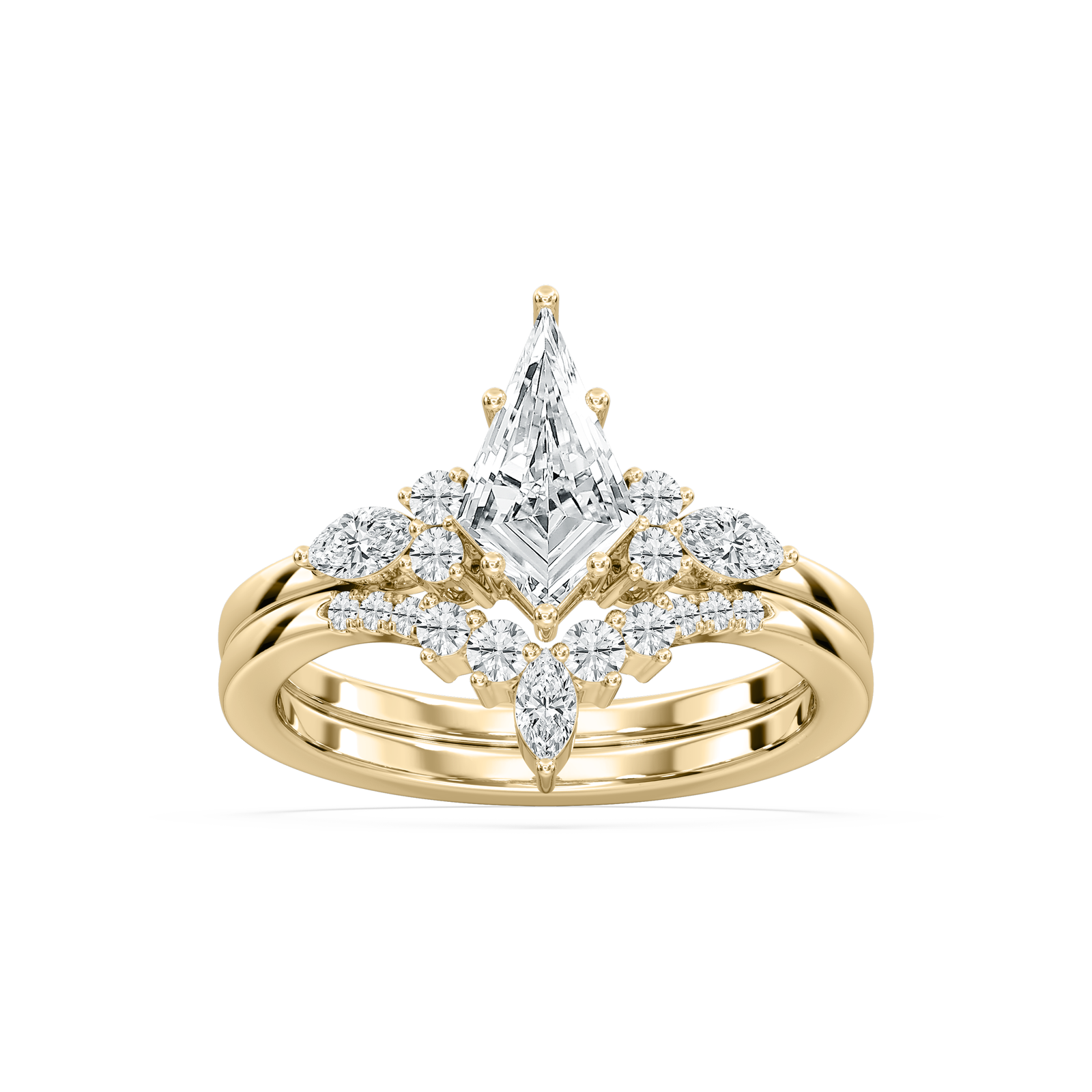 Image of Kite and Marquise Lab Grown Diamond 1 1/2ctw. Diamond Accent Bridal Set in 14k Yellow Gold