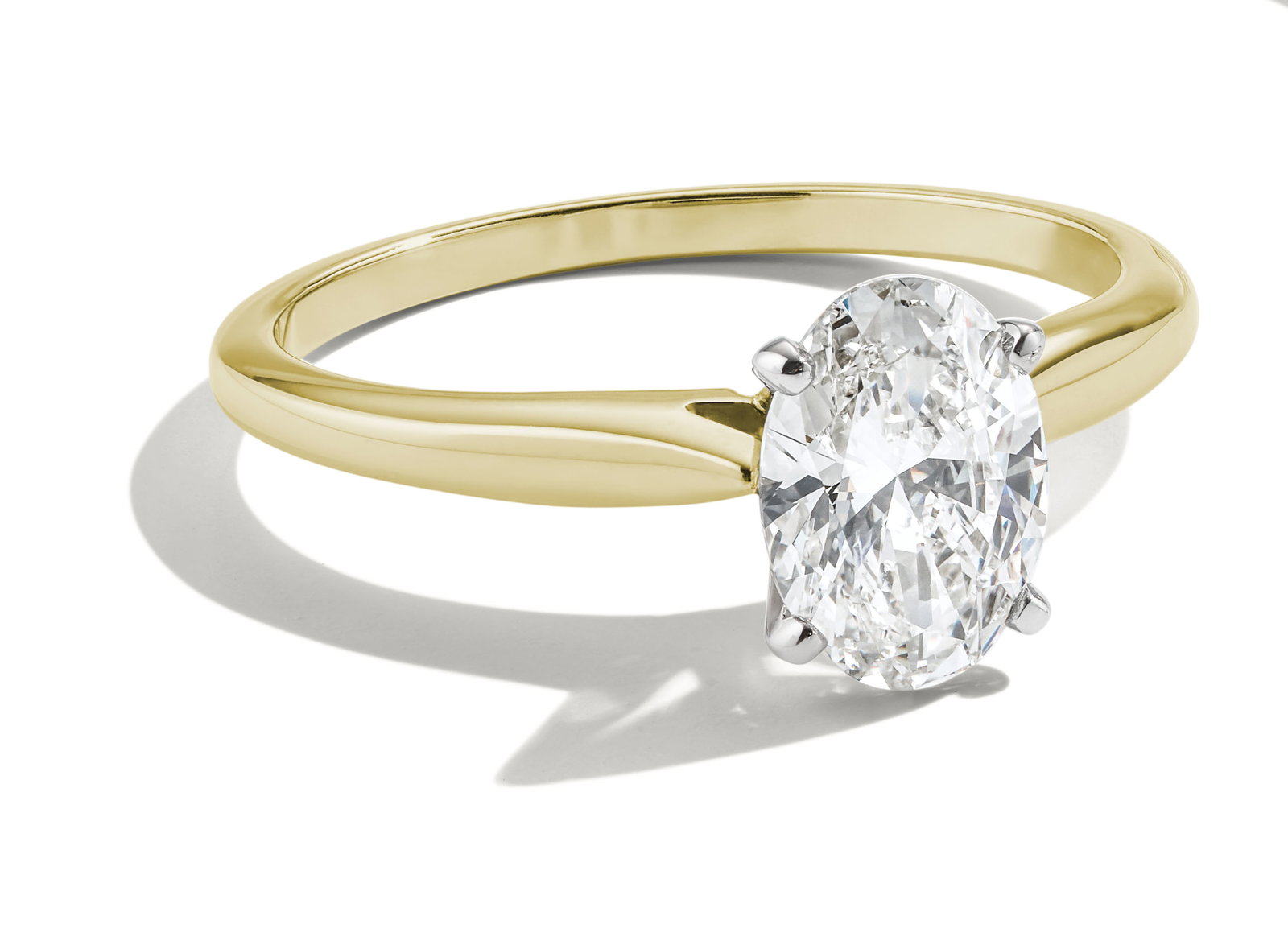 Image of Oval-Cut Lab Grown 3/4ctw. Diamond Hidden Halo Solitaire Engagement Ring in 14k Yellow Gold