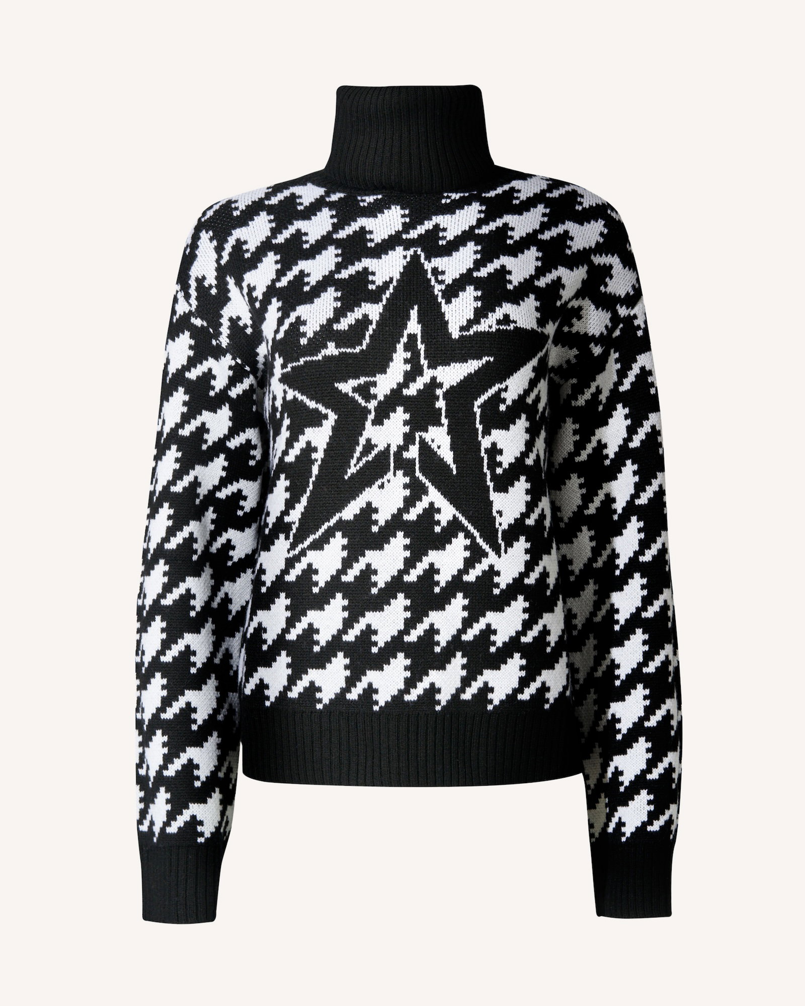 Houndstooth Merino Wool Turtleneck Sweater