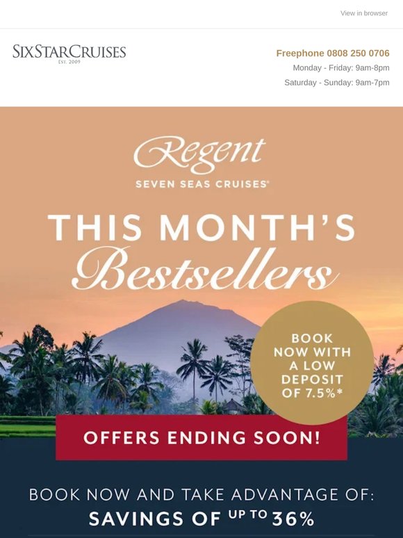 Save up to 36% on This Month’s Bestselling Sailings!