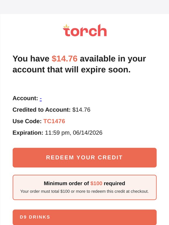 You've got $14.76 in Torch credit