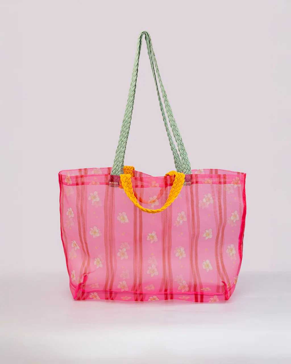 Image of Floral Stripe Mesh Market Bag