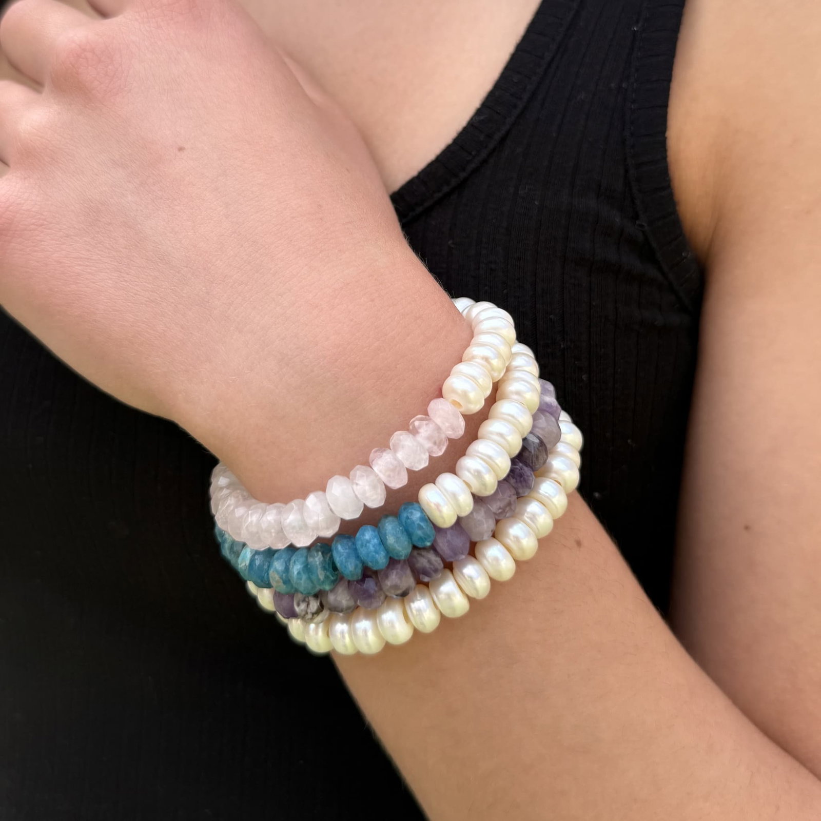 Lizzy James Button Pearl Stretch-to-Fit Gemstone Bracelets
