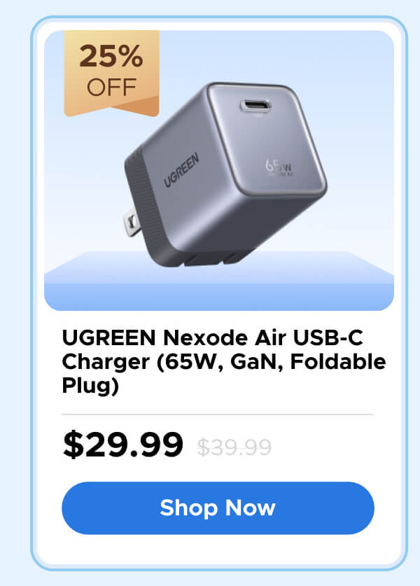 UGREEN Nexode Air USB-C Charger (65W, GaN, Foldable Plug)