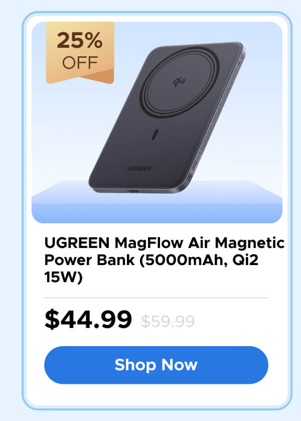 UGREEN MagFlow Air Magnetic Power Bank (5000mAh, Qi2 15W)