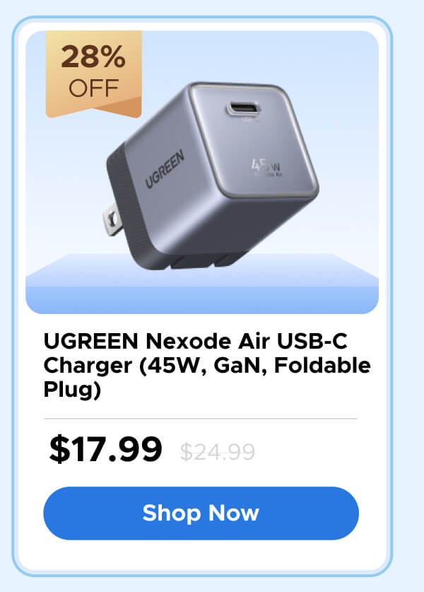 UGREEN Nexode Air USB-C Charger (45W, GaN, Foldable Plug)