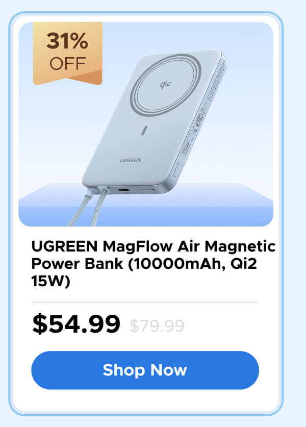 UGREEN MagFlow Air Magnetic Power Bank (10000mAh, Qi2 15W)