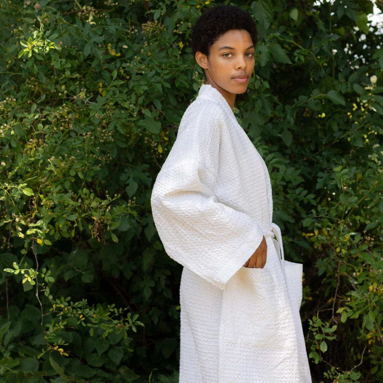 Image of Cotton & Linen Honeycomb Waffle Robe