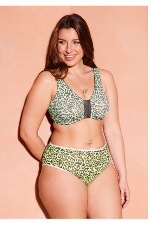Bustier utan bygel, leopardmönster, stängning fram
