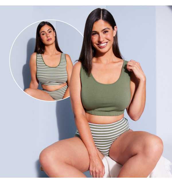 Bustier, 2-pack,randig/enfärgad, ekologisk bomull