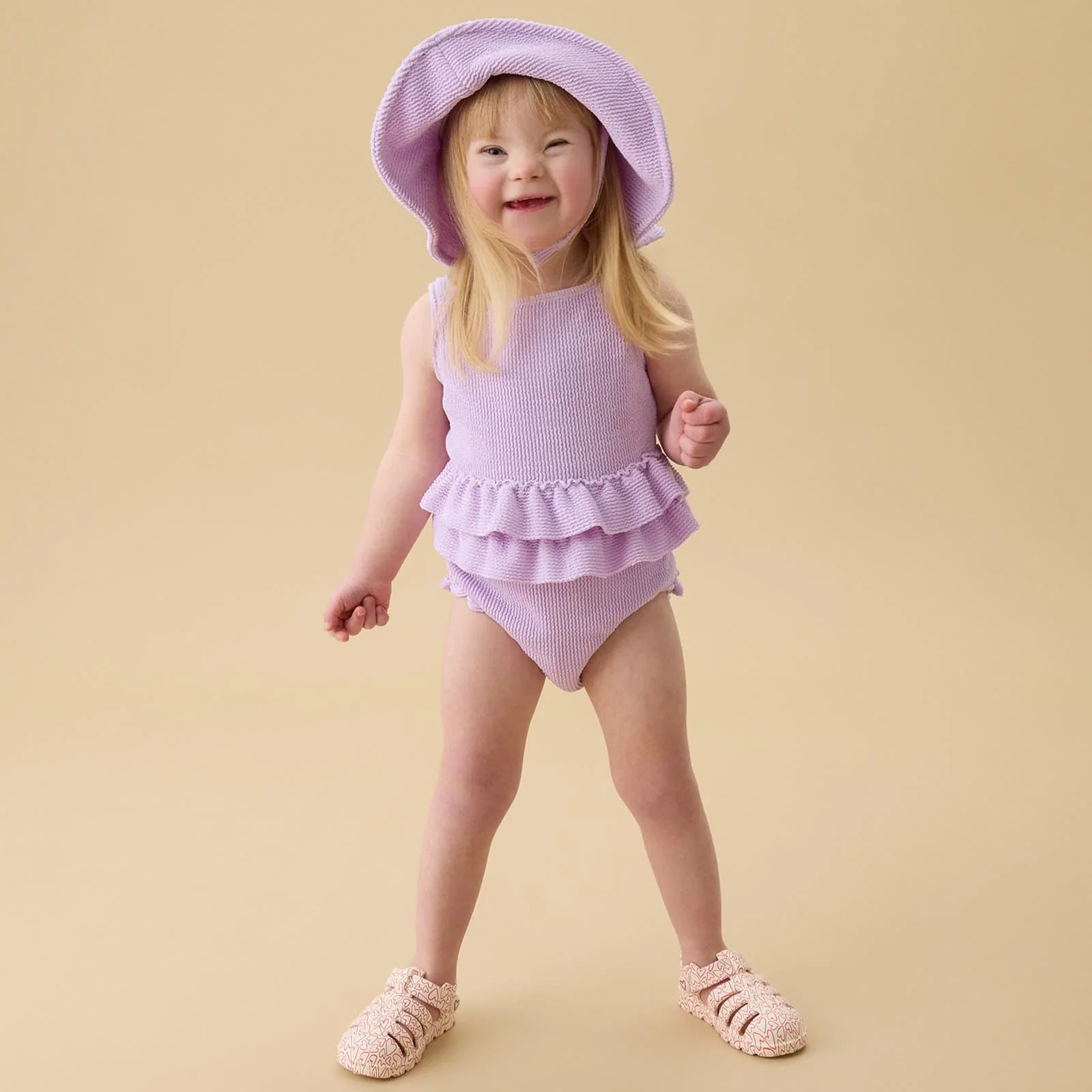 Image of Lilac Frilled Swimsuit & Floppy Hat
