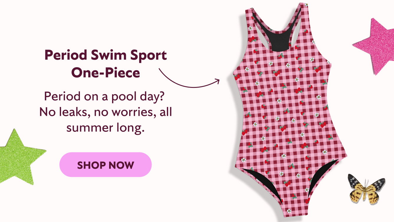 Period Swim Sport One Piece. Period on a pool day? No leaks, no worries, all summer long. Shop now.