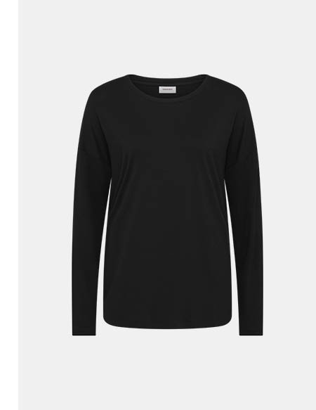 Long Sleeve Pleat Back Tee in Black