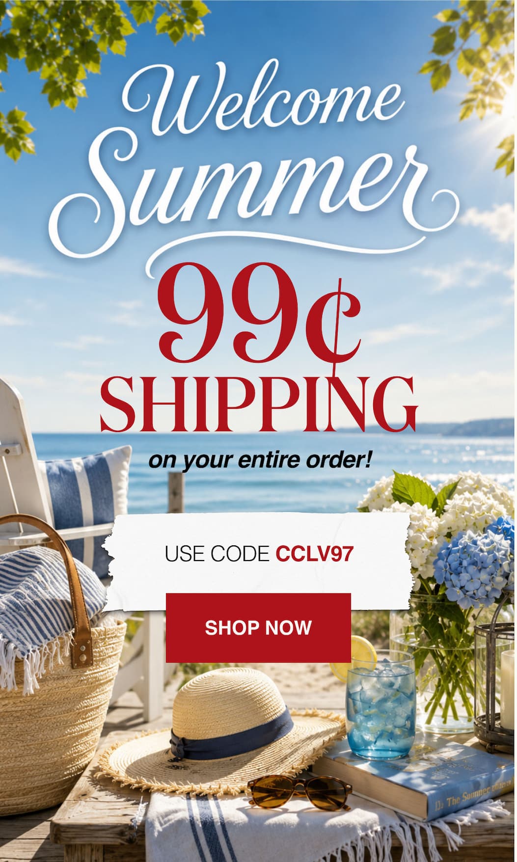 Welcome Summer 99¢ Shipping on your entire order!