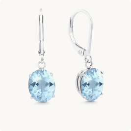 Aquamarine Oval Dangle Leverback Earrings in 14k White Gold