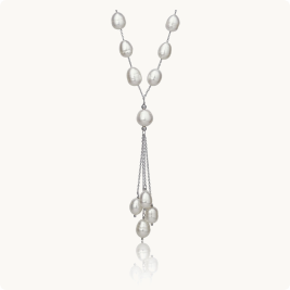 Imperial White Freshwater Tassel Lariat Necklace in Sterling Silver