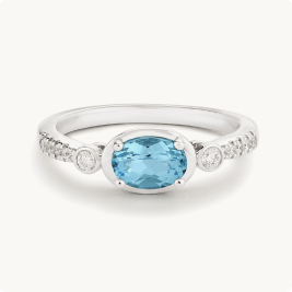 Oval-Cut Blue Topaz & Diamond East to West Ring in 10k White Gold