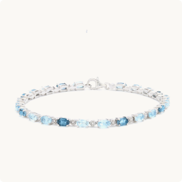 Oval Blue Topaz & Aquamarine Bracelet in Sterling Silver