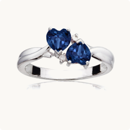 Double Heart Sapphire & Diamond Ring in Sterling Silver