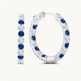 Blue & White Sapphire Inside-Out Hoop Earrings in Sterling Silver