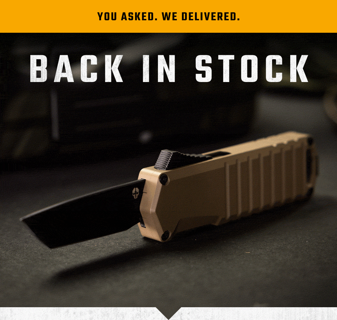 Animated GIF featuring rotating views of the A2 Badger OTF mini automatic knife from Tekto Knives.