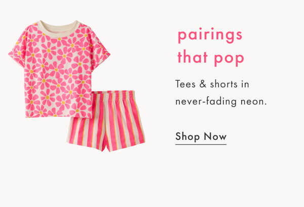 T-Shirt & Shorts Set | Neon Pink Floral on Ecru