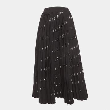 Black Logo Print Knit Pleated 