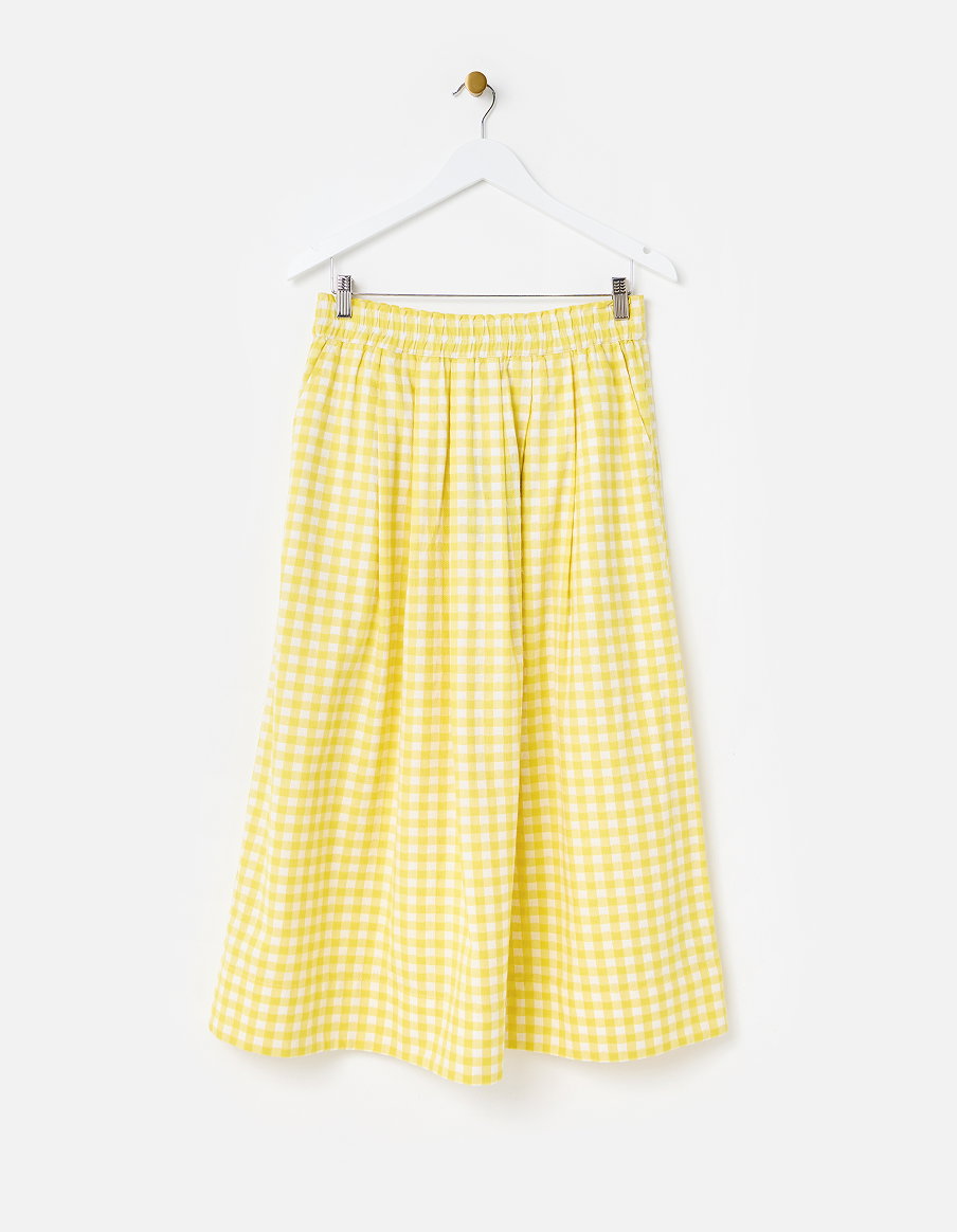 Yellow Gingham Elasticated Waist Midi Skirt