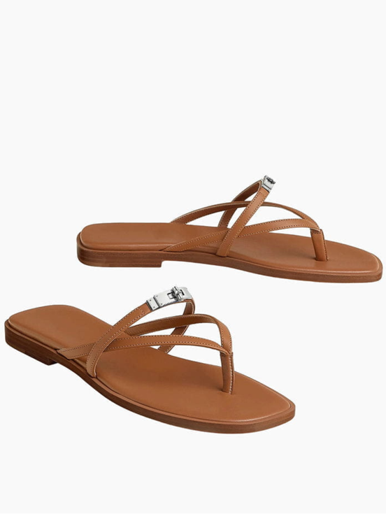Women's Island Vacation Minimalist Lock Leather Flip-Flops Sandals
