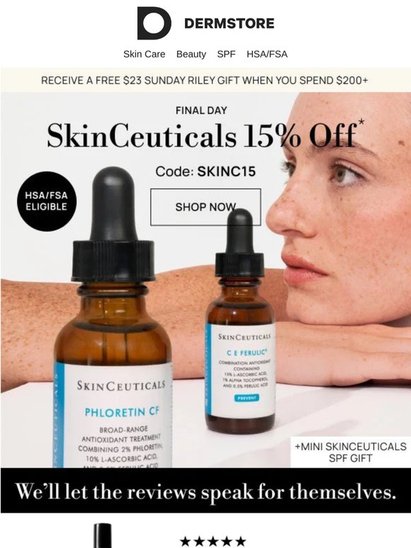 Final Day: 15% Off Top-Rated SkinCeuticals