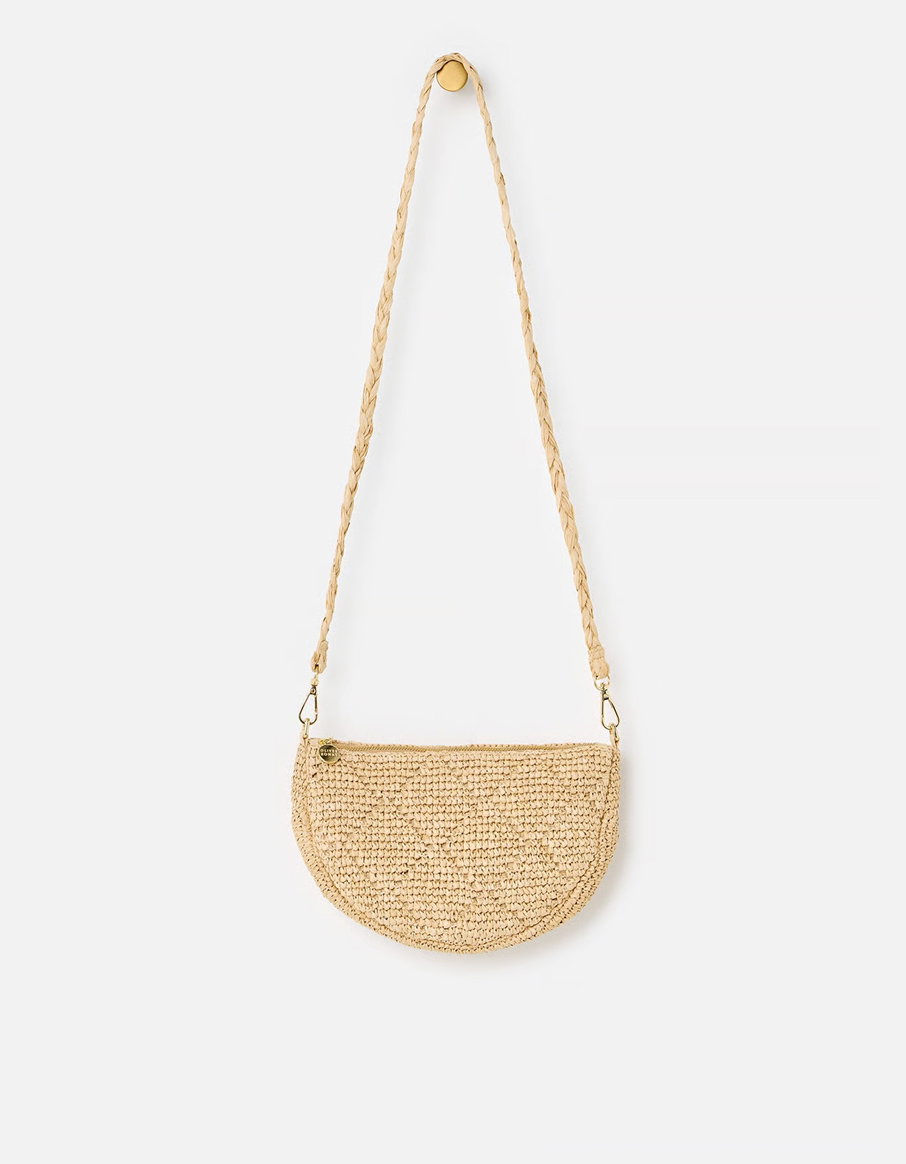 Betty Cream Straw Weave Crossbody Sling Bag