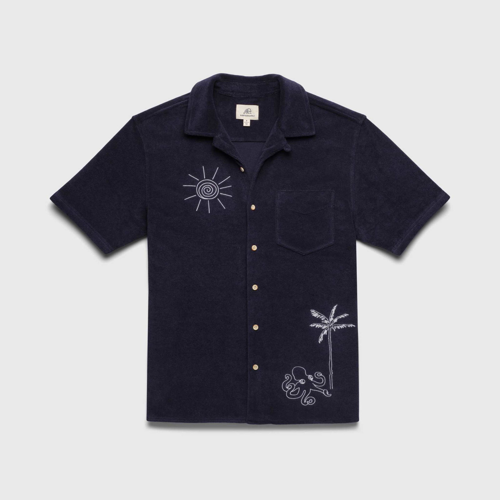 Image of Mariner Saltwater Terry Camp Collar Shirt - Navy Blazer