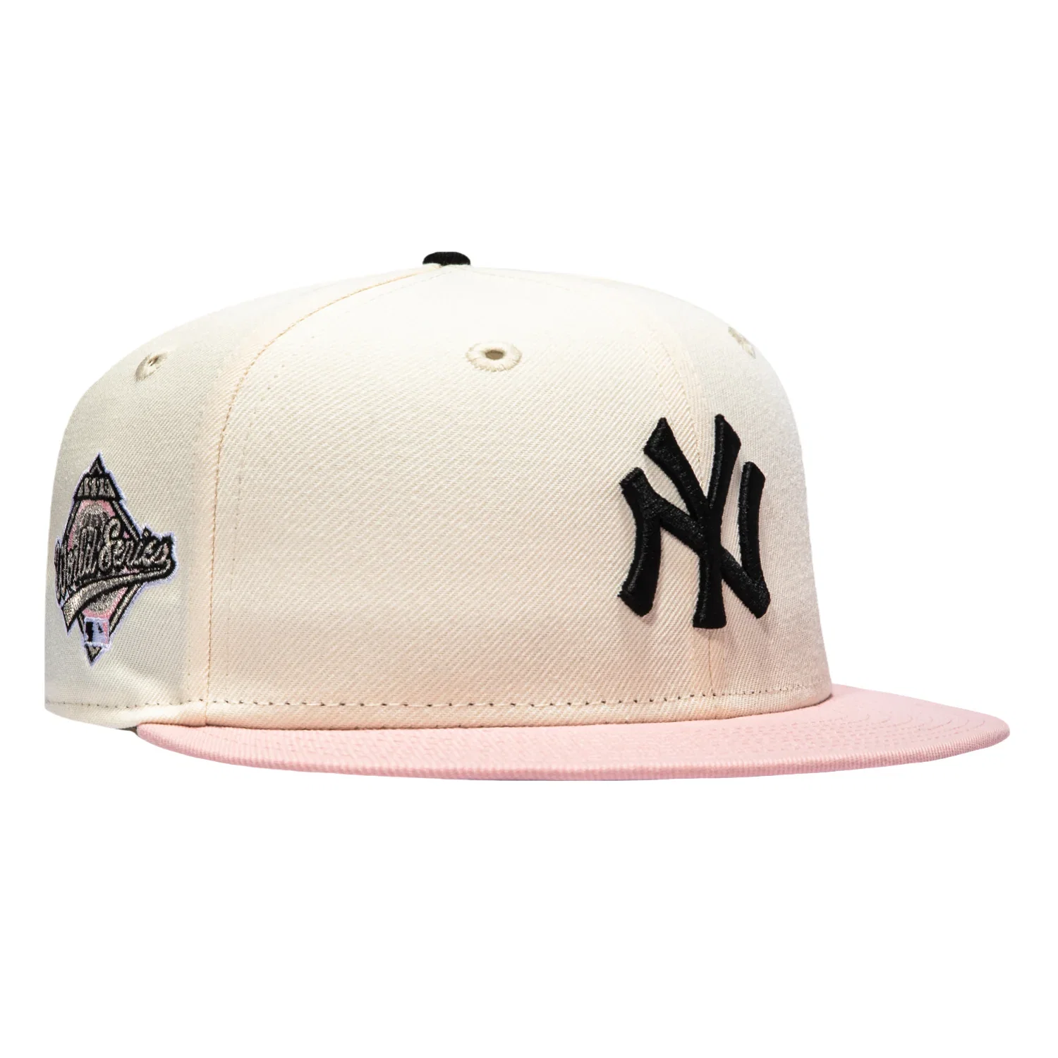Image of New Era 59Fifty Pink Rouge New York Yankees 1996 World Series Patch Hat - White, Pink